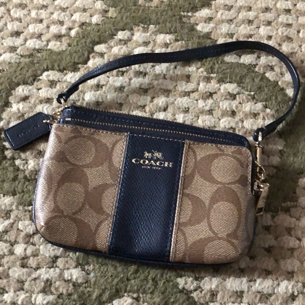 Coach Blue and Tan Signature Wristlet